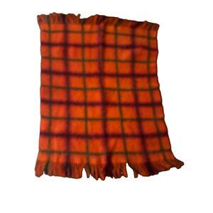 Reise Plaid Record Rein Tomato Red Mohair Throw Lap Blanket Fringe Edge